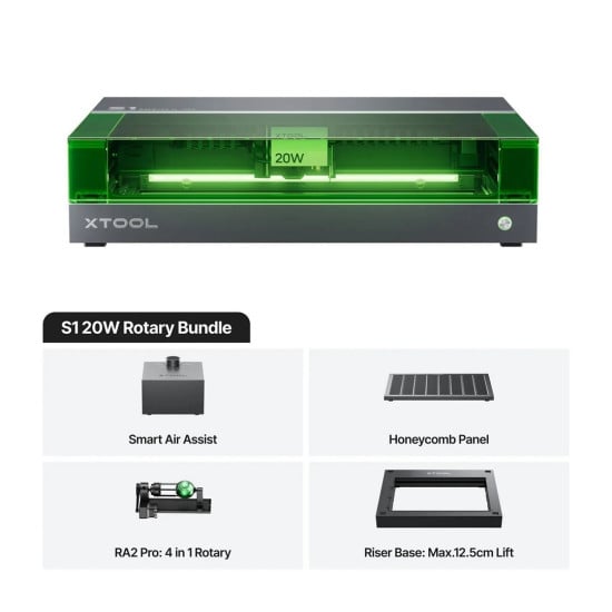 xTool S1 20W Dark Rotary Bundle - Enclosed Diode Laser Engraver & Cutter