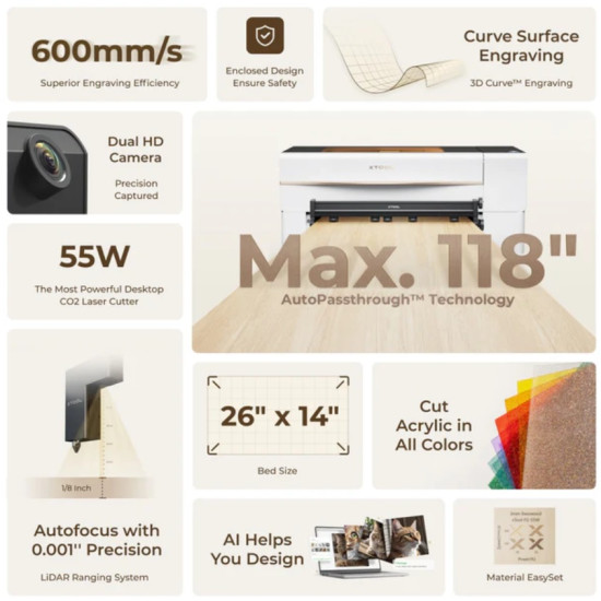 xTool P2S - Універсальний настільний CO2 лазерний гравер і різак