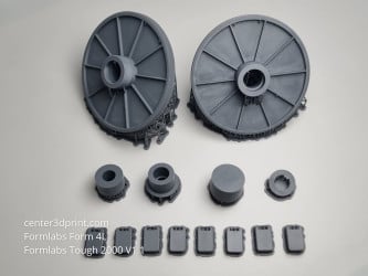 SLA 3D printing of cylindrical enclosures and caps from Tough 2000 resin, Formlabs Form 4L