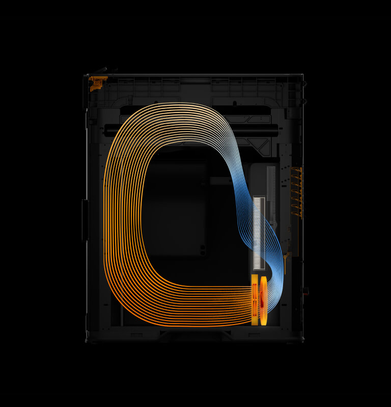 Система повітряного потоку та фільтрації з заслінкою 3D-принтера Bambu Lab H2S Combo в режимі «високотемпературного друку», де повітря рециркулює через фільтр і нагрівач для запобігання деформації інженерних деталей.