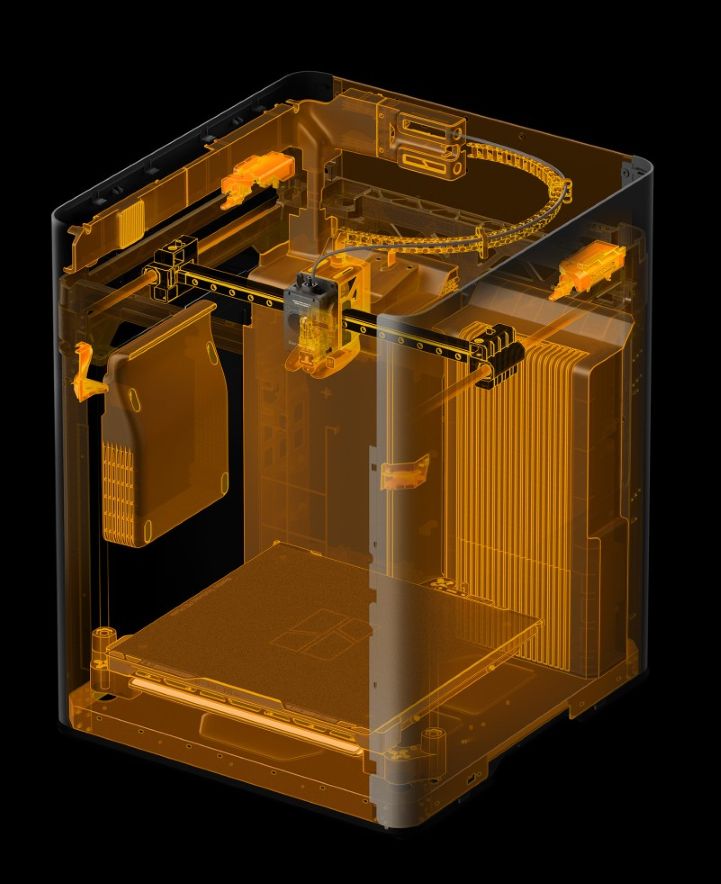 3D-принтер Bambu Lab H2S Combo з вогнестійкою камерою для пасивного захисту та легкодоступною кнопкою аварійної зупинки для повного контролю над процесом.