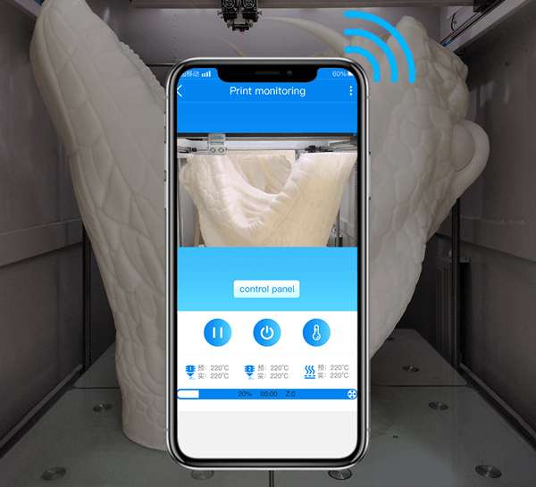 CreatBot D1000 Pro HS camera control technology allowing remote monitoring and adjustment via APP for optimal print results.