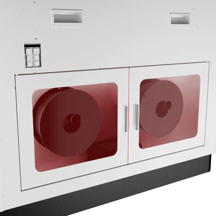 CreatBot D1000 Pro HS integrated filament dry room, maintaining optimal conditions for two 5kg rolls of hygroscopic engineering materials.