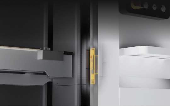CreatBot D1000 Pro HS safety door lock mechanism, ensuring secure operation of the heated print chamber.