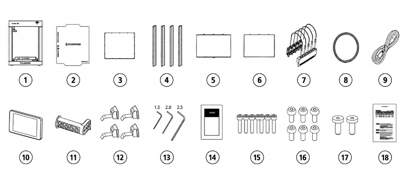 What's Included in the Flashforge Creator 5 Pro Package Complete Package of Flashforge Creator 5 Pro with Accessories and Components