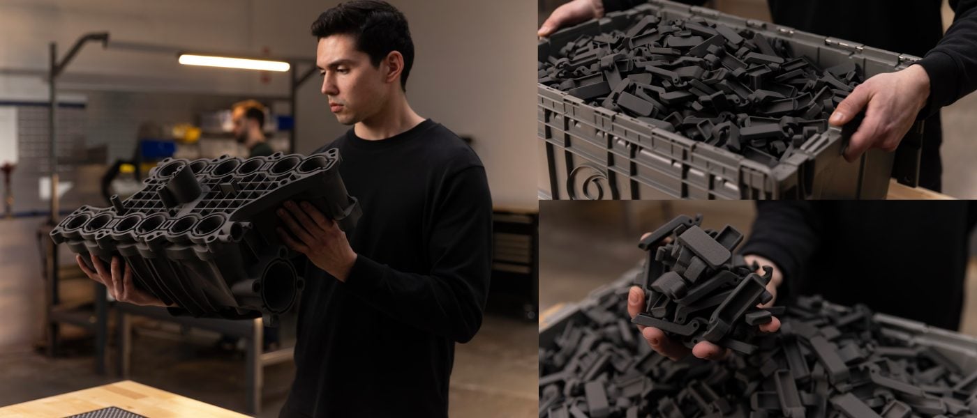 Formlabs Fuse X1 партия SLS-печатных деталей после производства