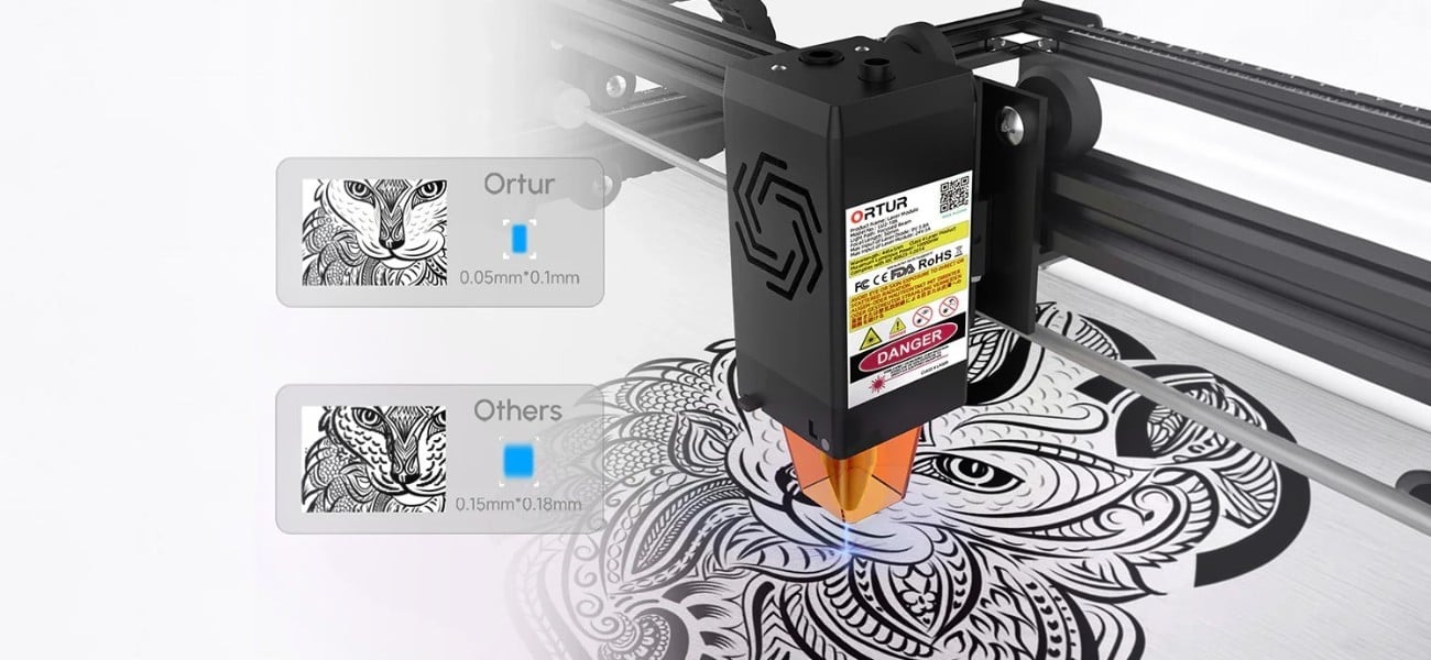 Ortur LU2-10A laser module with precise spot for detailed engraving