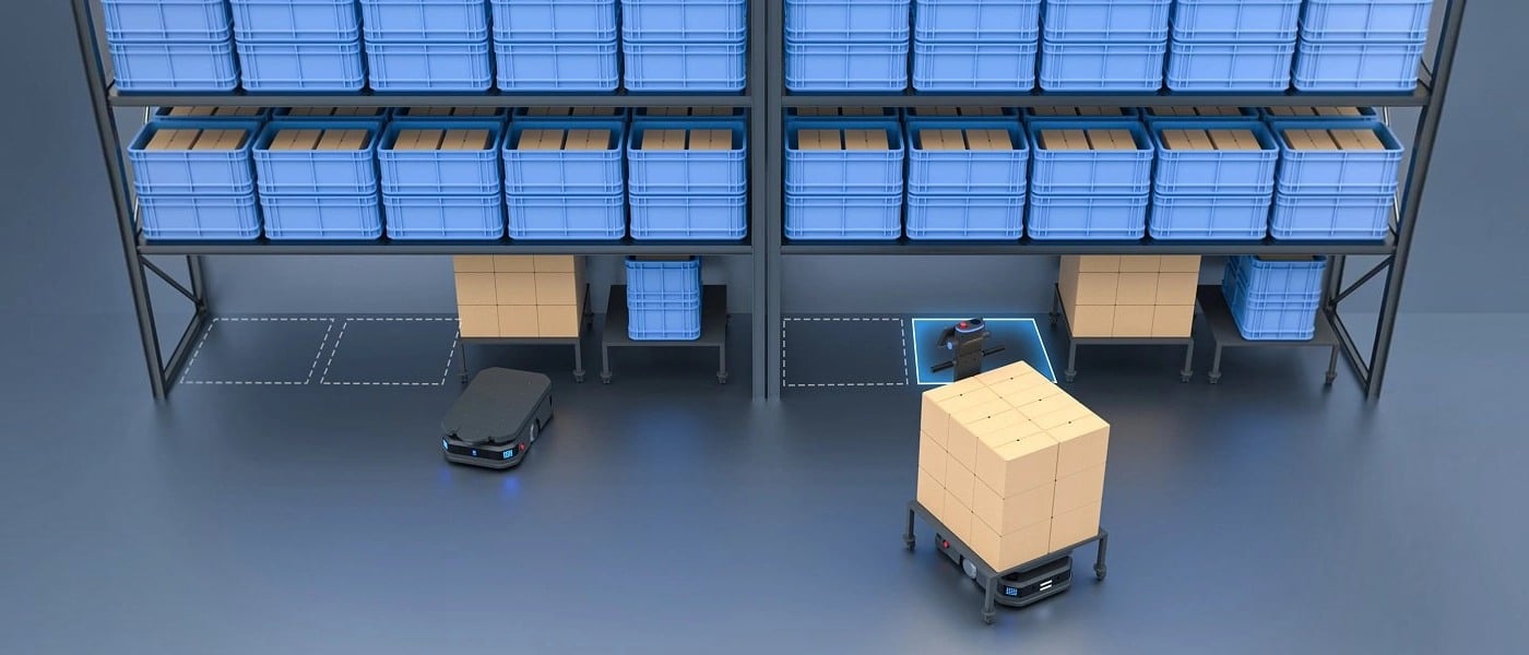 PUDU T600 works with warehouse racks and load platforms