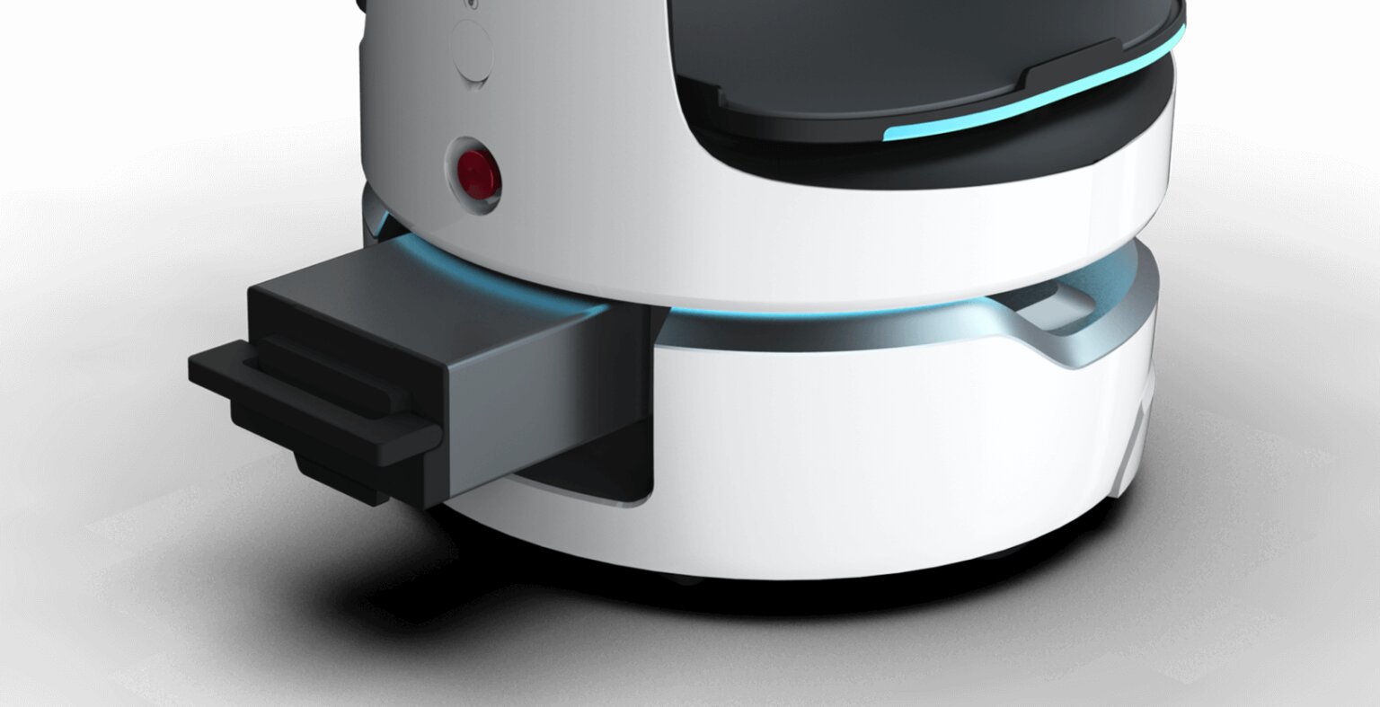 Robot PUDU BellaBot Pro dostarczający jedzenie w restauracji