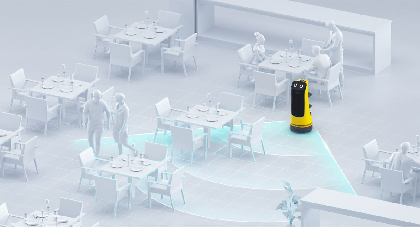 PUDU KettyBot Pro delivering food in restaurant autonomous navigation