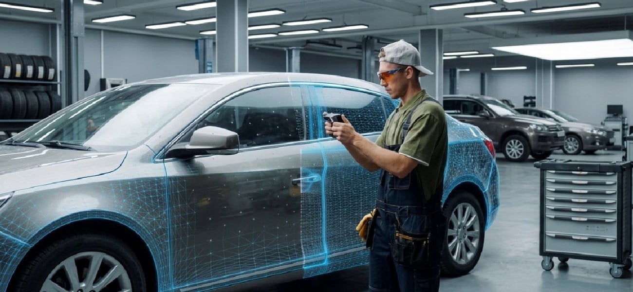 Revopoint MIRACO Pro during 3D scanning of a car