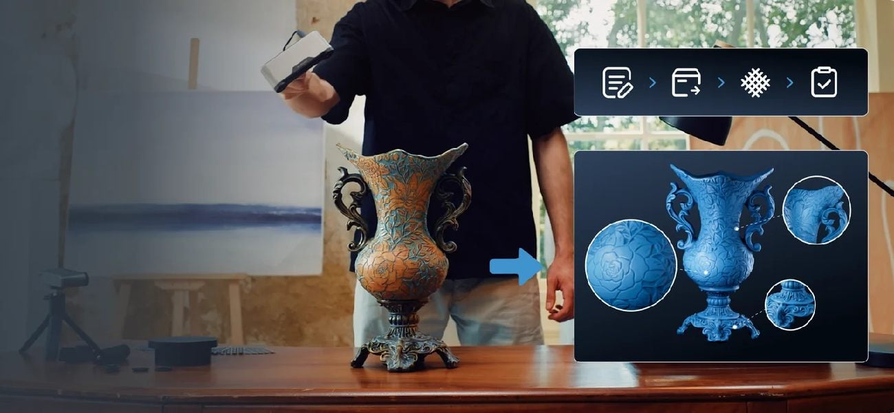 Scannen eines komplexen dekorativen Objekts mit dem tragbaren 3D-Scanner Revopoint