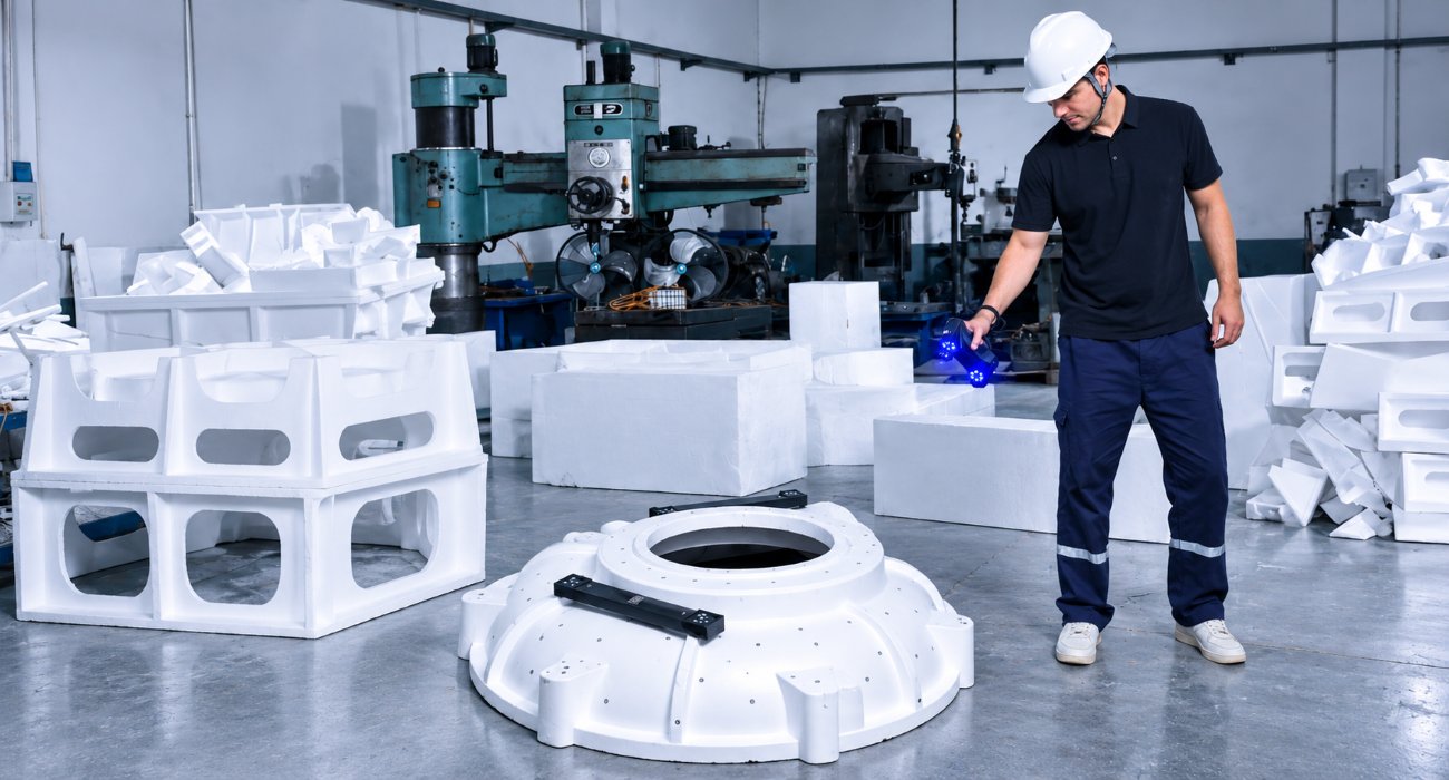 SHINING 3D FreeScan Combo+ Wireless scanning a large part in a production facility