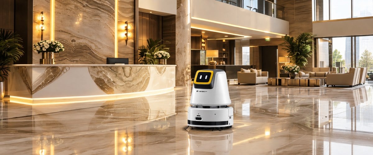 AgiBot C2P cleaning robot in a lobby