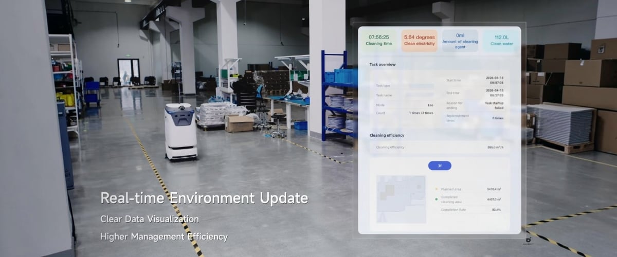 AgiBot C4 during autonomous cleaning with visualization of working data