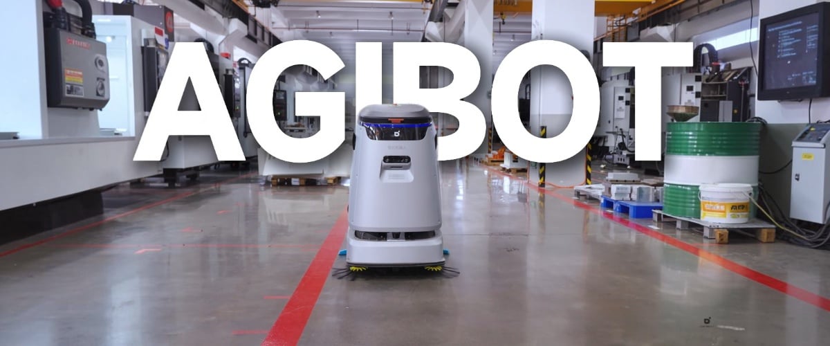 AgiBot C5 cleaning robot during floor cleaning at a factory