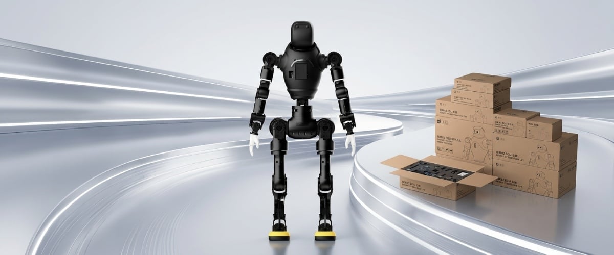 Робот-гуманоїд AgiBot X2 EDU та модульні компоненти в пакуванні