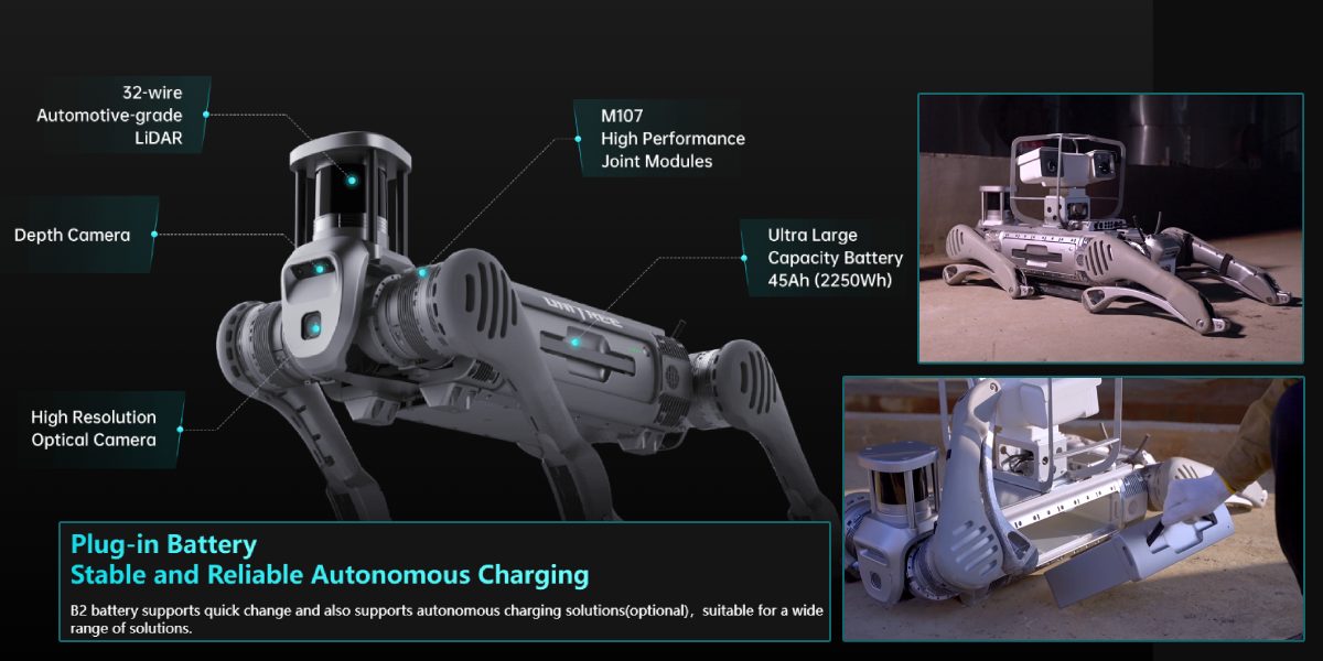 Robot przemysłowy Unitree B2 pokonuje przeszkody