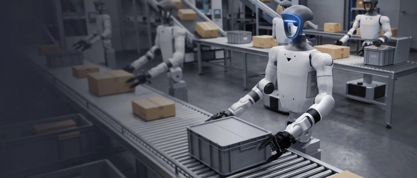 Unitree G1-D robot working on a logistics sorting line