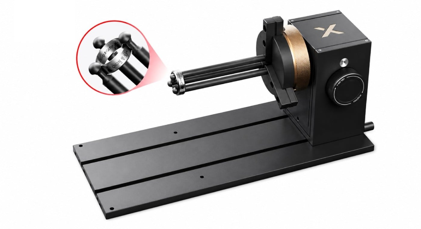 Spannfutter-Drehmodul xTool RA3 Lite für kleine zylindrische Produkte.