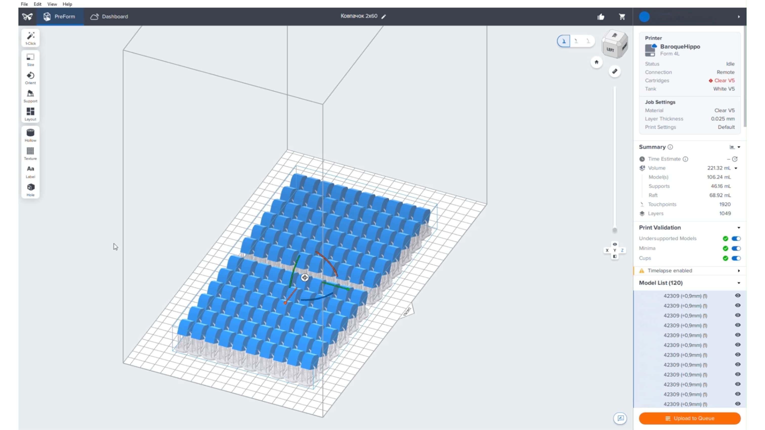 Oprogramowanie PreForm: gęste rozmieszczenie detali na platformie roboczej Form 4L dla produkcji seryjnej