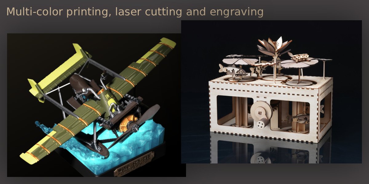 3Д принтер та лазерний гравер-різак в одному пристрої, фото виробів