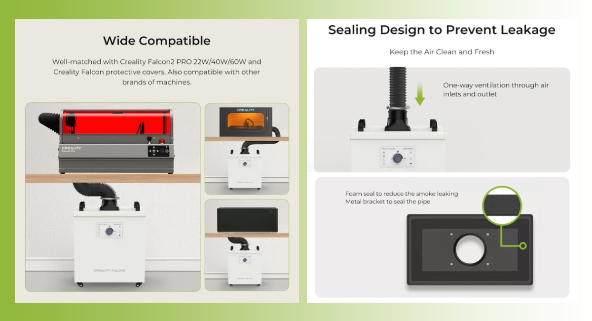Creality Falcon for air purification during engraving: compatibility