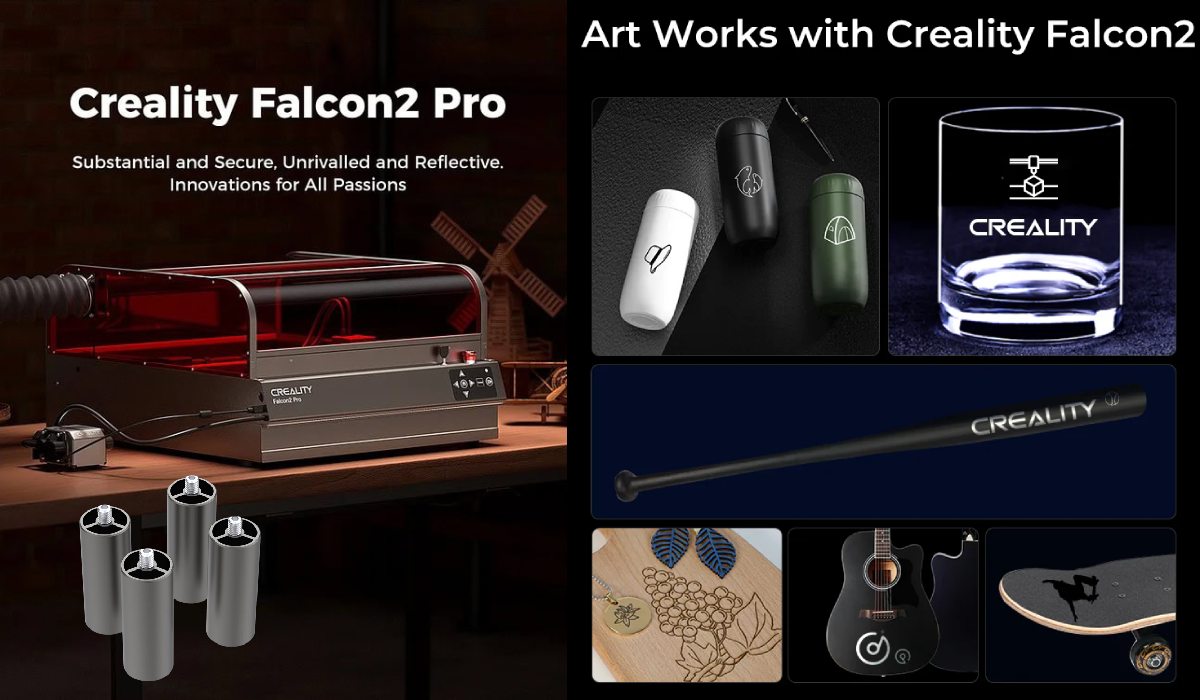 Increased working volume of Falcon2 engravers thanks to additional aluminum risers