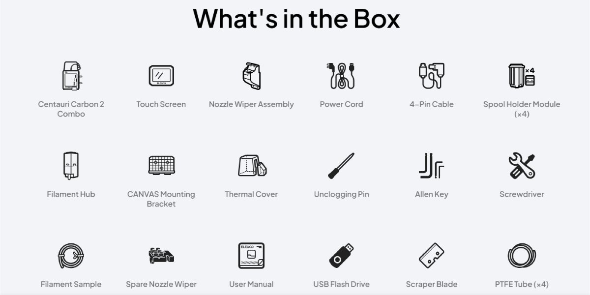 Комплектація 3D принтера Elegoo Centauri Carbon 2 Combo