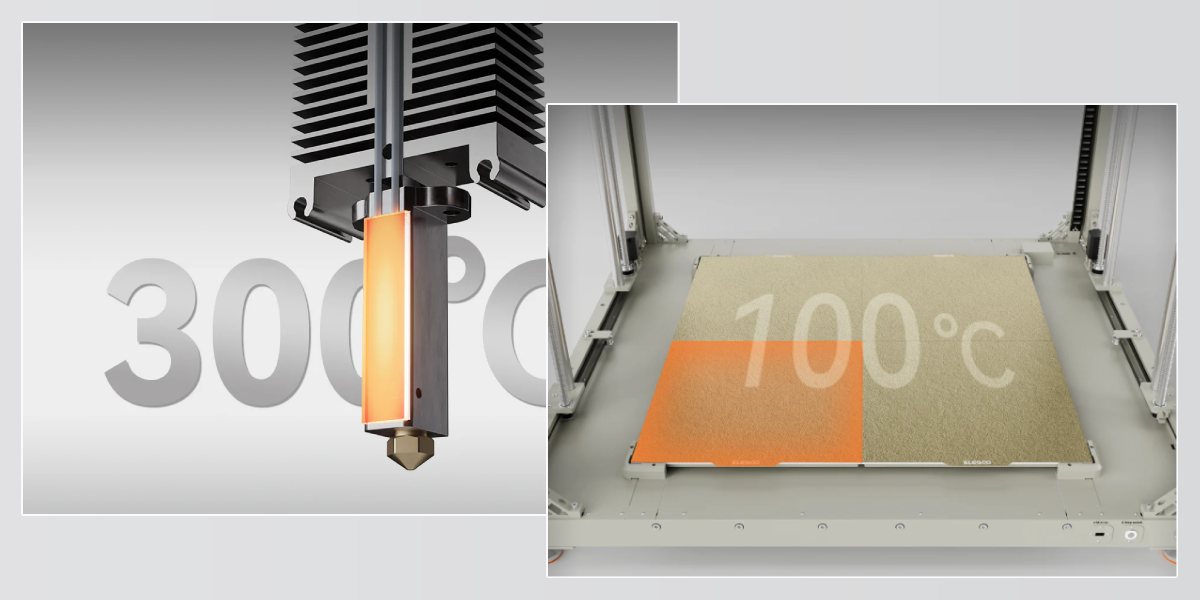 Нагрівання сопла до 300°C, нагрівання столу до 100°C