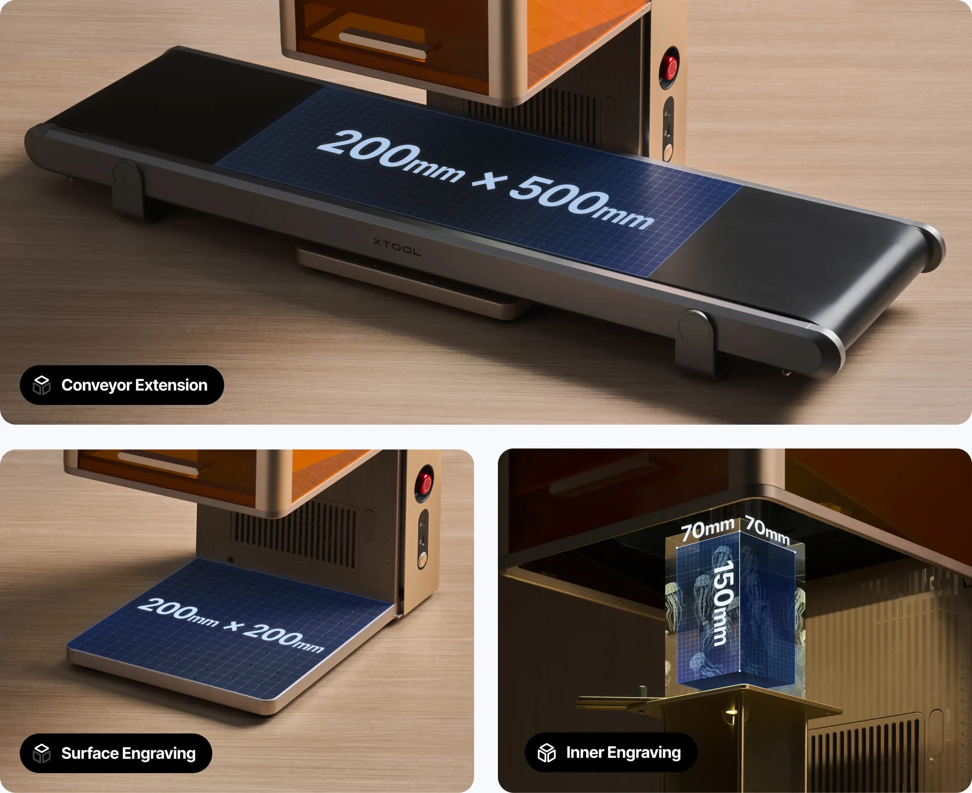 Лазерне гравірування UV з xTool F2 Ultra UV конвеєром